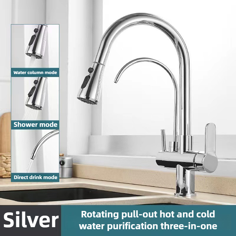 Commercial Kitchen Water Filter - 業務用キッチン水栓、デュアル機能プルダウンスプレー付き、3 in 1浄水器付き蛇口、ホース付き混合水栓