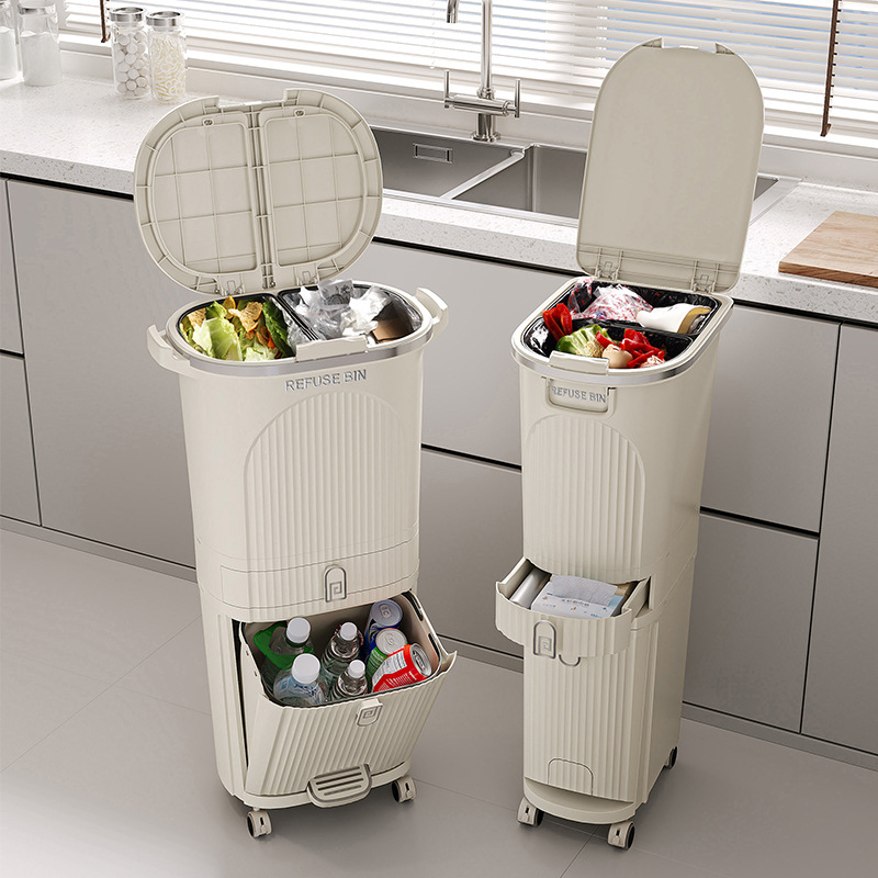 Commercial Kitchen Bin - ‌ ステップペダルキッチンビン - 防臭デュアルコンパートメント廃棄物リサイクル、コンパクトなホームオフィススペースにスリムフィット