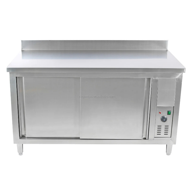 Commercial Kitchen Backsplash - 業務用厨房ステンレス製電気加熱作業台（バックスプラッシュキャビネット、引き出し付き）