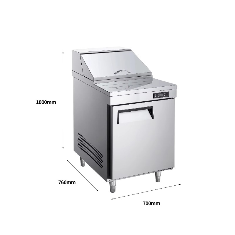 Commercial Kitchen Backsplash - NE-1101 シングルドア業務用厨房冷蔵庫チラー ステンレス鋼製 空冷式 サンドイッチサラダ準備台 バック