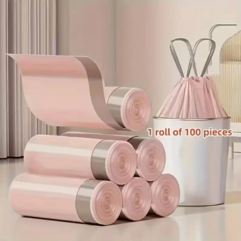 Commercial Kitchen Bin - 100枚の厚手の巾着式ゴミ袋、キッチン、バスルーム、寝室、リビングルーム用の耐久性のあるPEゴミ袋、簡単シール、廃棄物管理ソリューション、家庭用ゴミ箱、家庭用品、ゴミパック