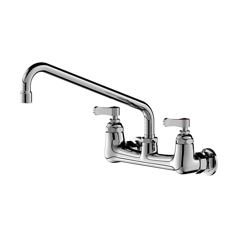 Commercial Kitchen Taps - ダブルホール壁取り付け混合蛇口 - スイングノズルとスイベルグースネック付き銅製業務用シンク蛇口、キッチン洗面台用
