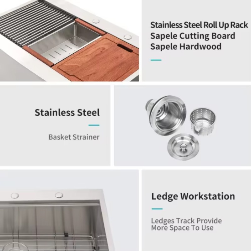 Commercial Kitchen Usa - ATVヘビーデューティー業務用36x22インチファームハウスキッチンシンク、304ステンレス鋼製シングルボウル、排水板付き大型深型シンク