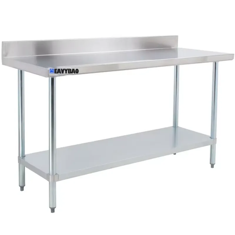 Commercial Kitchen Backsplash - 業務用厨房ステンレス鋼製ワークテーブル（バックガード付き、亜鉛メッキ下棚付き）ケータリング機器