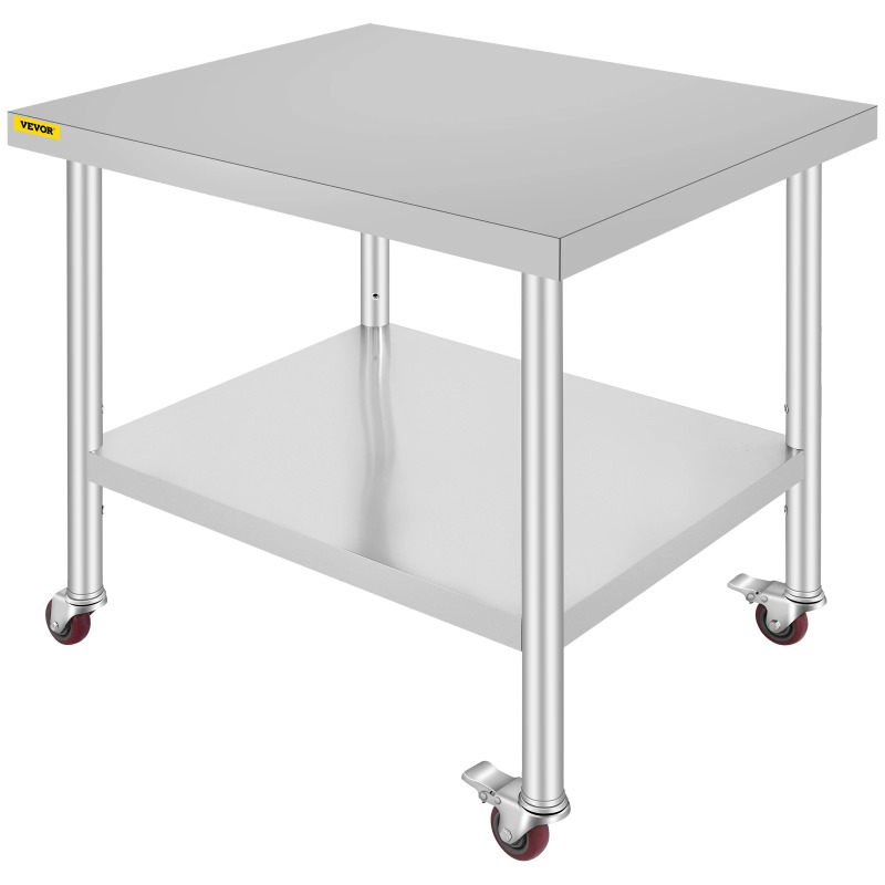 Commercial Kitchen Backsplash - ステンレス製キッチン調理台、4つのキャスターホイール付き、バックパネル、耐荷重100KG〜300KG、家庭用収納ラック、ダイニング用