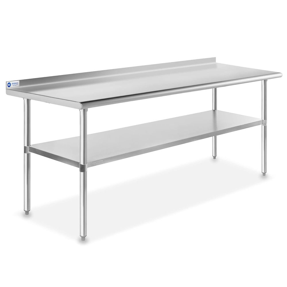 Commercial Kitchen Backsplash - ステンレス製キッチン調理台 72 x 30インチ、バックガードと下棚付き、NS業務用作業台、またはレストランや家庭用
