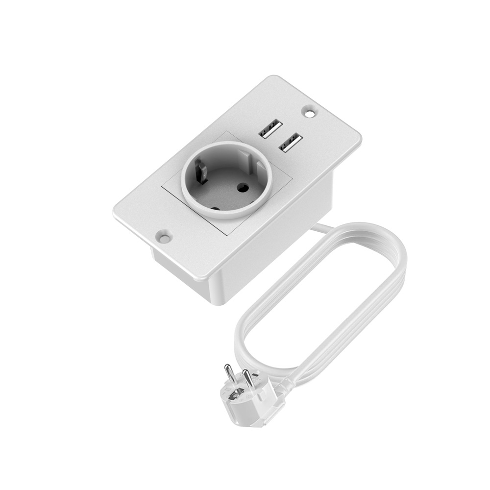 Commercial Kitchen Outlets - EU規格埋め込み式電源タップ、USBポート2個、ACコンセント1個、4.92フィート延長コード、家庭、オフィス、キッチン用埋め込み式電源ソケット、ホワイト