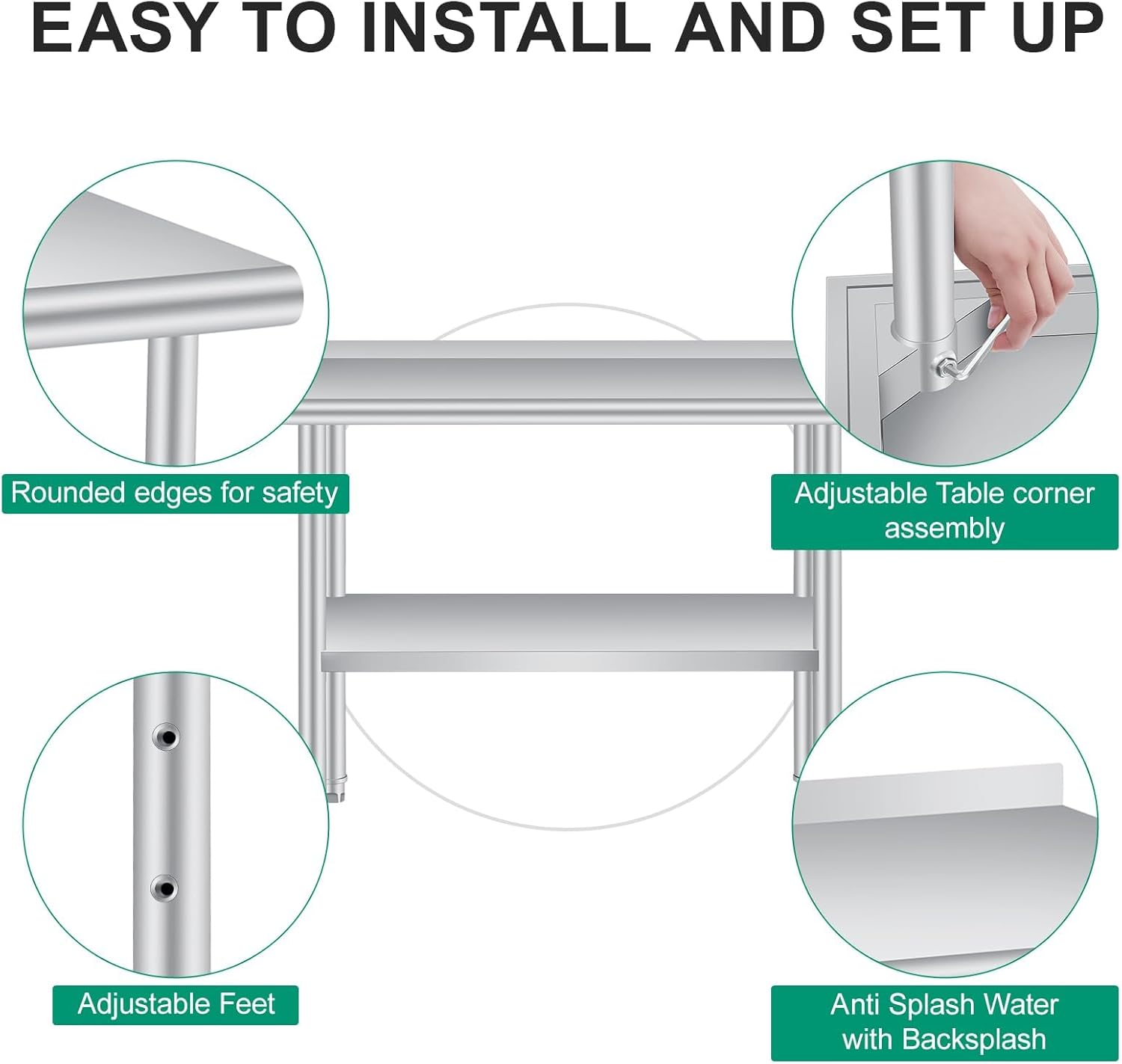 60 x 24インチのステンレス製調理台（バックパネル付き） - Commercial Kitchen Backsplash のレビューと価格