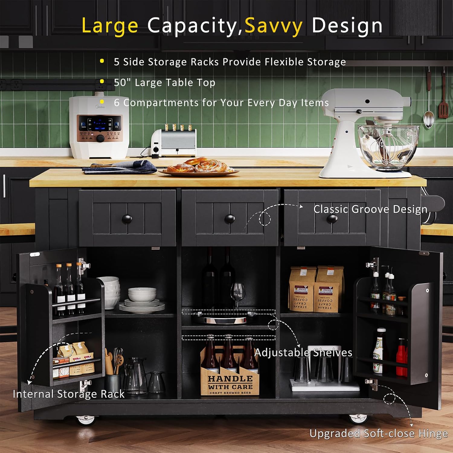 53インチのローリングキッチンアイランドカート、ドロップリー - Commercial Kitchen Outlets のレビューと価格