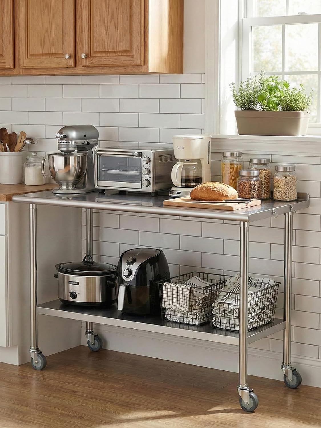 NSF認証ステンレス製ローリングプレップワークテーブル 24 - Commercial Kitchen Backsplash のレビューと価格