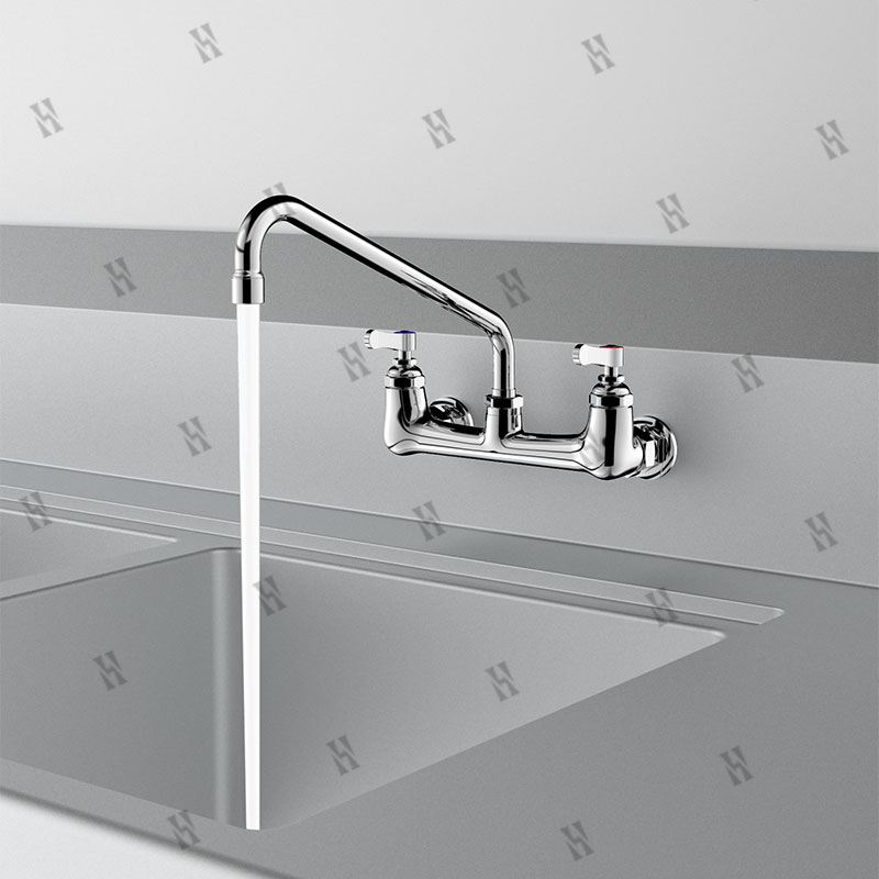 ダブルホール壁取り付け混合蛇口 - スイングノズルとスイベル - Commercial Kitchen Taps のレビューと価格