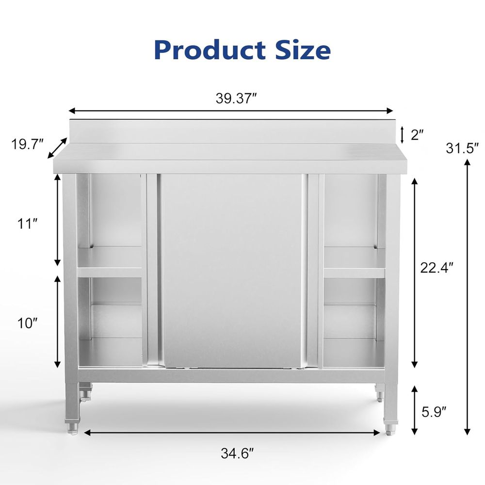 ステンレス製キャビネット付きテーブル 39インチ x 19イ - Commercial Kitchen Backsplash のレビューと価格