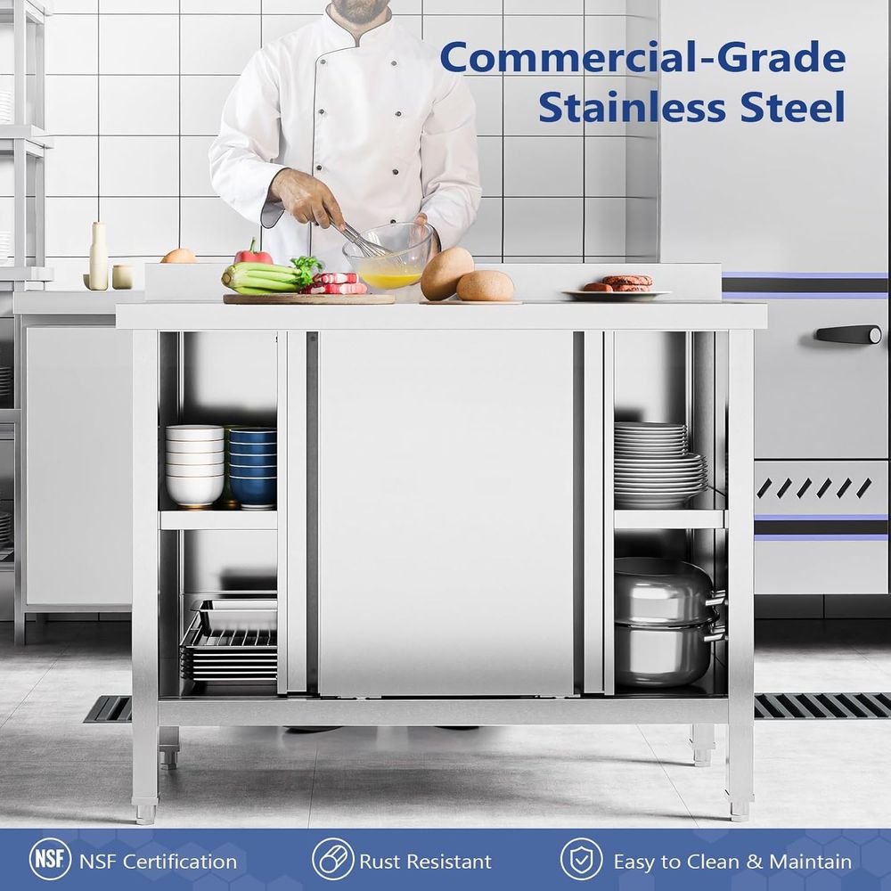 ステンレス製キャビネット付きテーブル 39インチ x 19イ - Commercial Kitchen Backsplash のレビューと価格