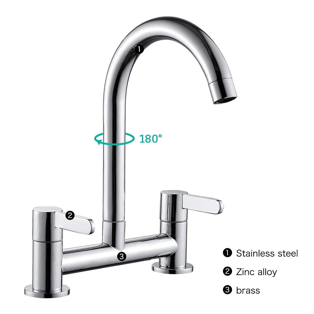 モダンなダブルハンドル真ちゅう製シンクタップ、360 ° ス - Commercial Kitchen Taps のレビューと価格