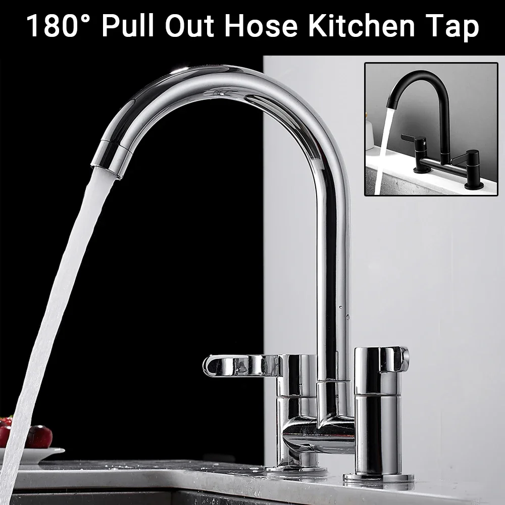 モダンなダブルハンドル真ちゅう製シンクタップ、360 ° ス - Commercial Kitchen Taps のレビューと価格