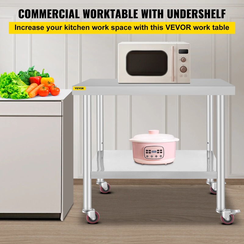 ステンレス製キッチン調理台、4つのキャスターホイール付き、バ - Commercial Kitchen Backsplash のレビューと価格