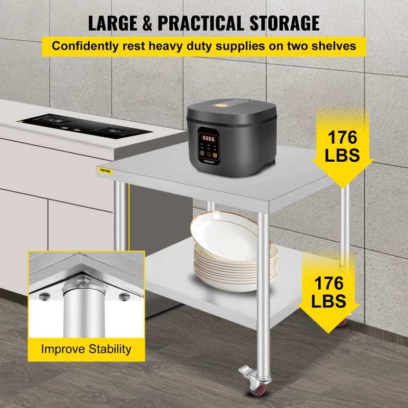 ステンレス製キッチン調理台、4つのキャスターホイール付き、バ - Commercial Kitchen Backsplash のレビューと価格