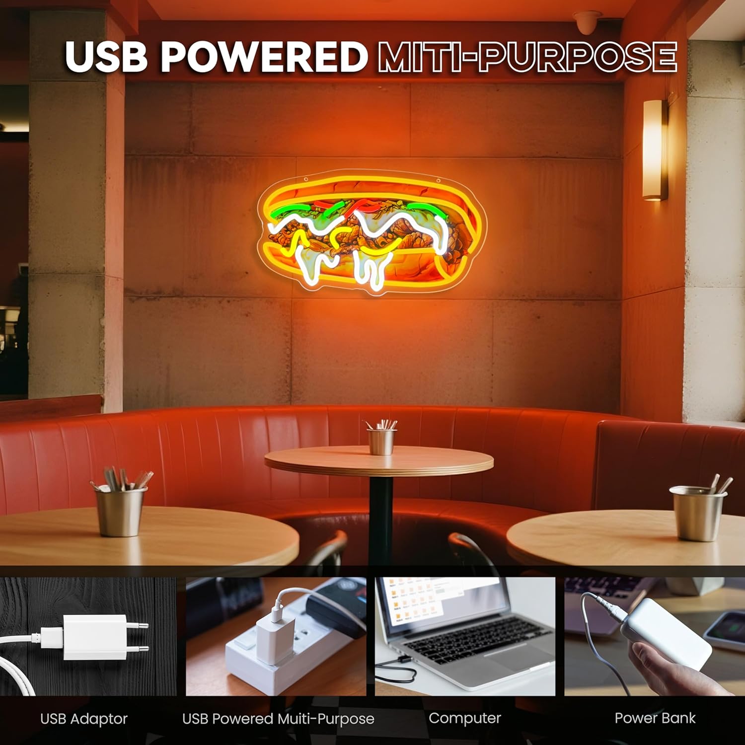 フィラデルフィアチーズステーキネオンサインUSB電源手作りL - Commercial Kitchen Vendor のレビューと価格