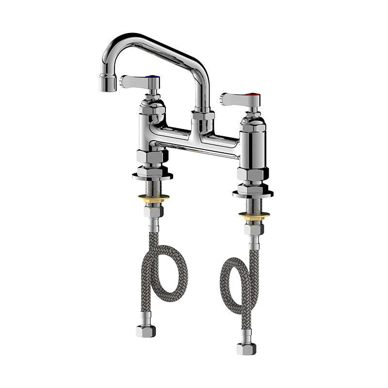 商業用ダブルホールデッキマウントミキシング蛇口 スイングノズ - Commercial Kitchen Taps のレビューと価格